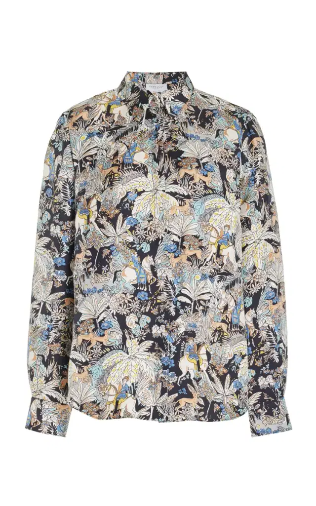 Henri Blouse in Blue Multi Printed Silk Twill Henri Blouse in Blue Multi Printed Silk Twill