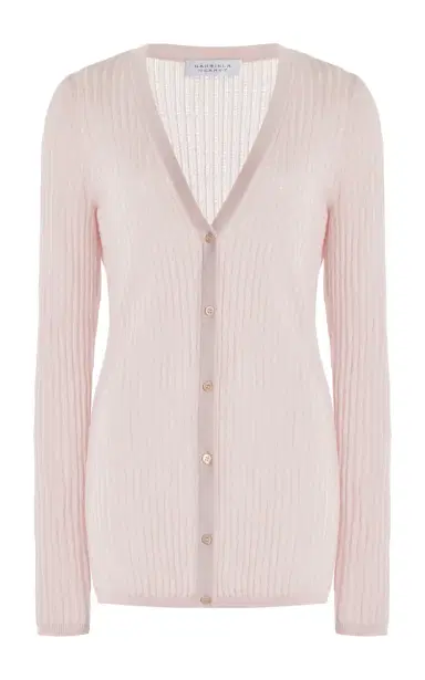 GABRIELA HEARST Emma Pointelle Knit Cardigan in Blush Cashmere Silk | Thumbnail 1 GABRIELA HEARST Emma Pointelle Knit Cardigan in Blush Cashmere Silk | Thumbnail 1