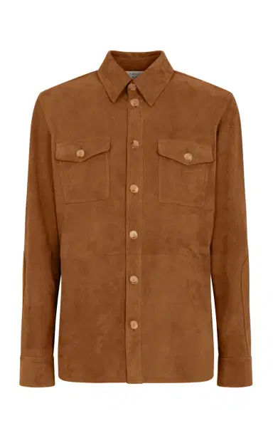 Gabriela Hearst Lucas Overshirt in Camel Suede | Thumbnail 1 Gabriela Hearst Lucas Overshirt in Camel Suede | Thumbnail 1
