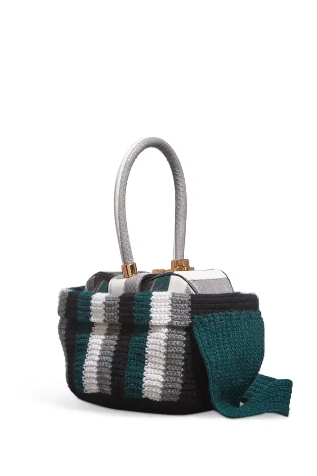 Crossover Knit Bag in Green, & Grey Cashmere Crossover Knit Bag in Green, & Grey Cashmere