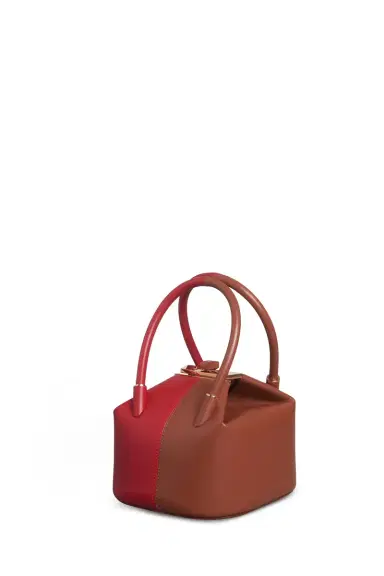 Gabriela Hearst Mini Baez Bag in Cognac & Red Nappa Leather | Thumbnail 1 Gabriela Hearst Mini Baez Bag in Cognac & Red Nappa Leather | Thumbnail 1