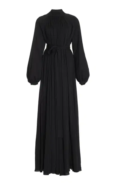 GABRIELA HEARST Cedric Pleated Dress in Black Silk Georgette Twill | Thumbnail 1 GABRIELA HEARST Cedric Pleated Dress in Black Silk Georgette Twill | Thumbnail 1