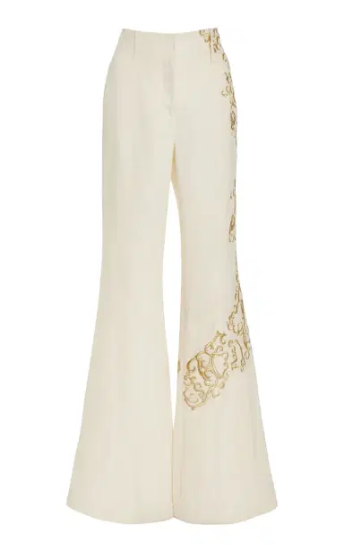 Gabriela Hearst Rhein Embroidered Pant in Textured Linen | Thumbnail 1 Gabriela Hearst Rhein Embroidered Pant in Textured Linen | Thumbnail 1
