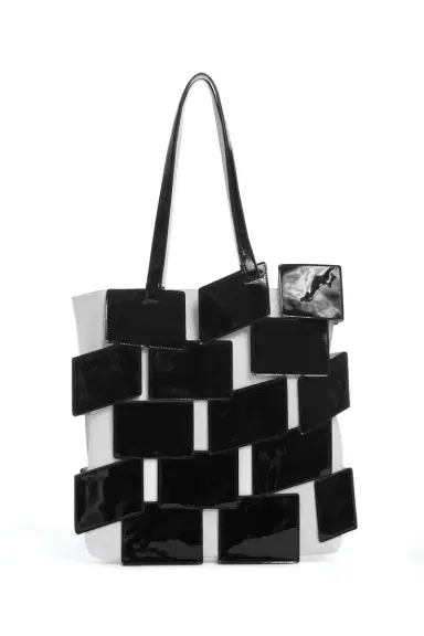 Gabriela Hearst Lacquered Tote Bag in Black & Patchwork Leather | Thumbnail 1 Gabriela Hearst Lacquered Tote Bag in Black & Patchwork Leather | Thumbnail 1
