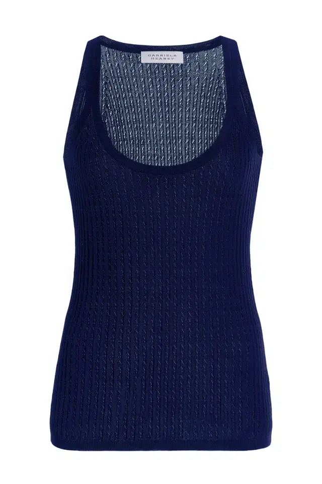 Graham Pointelle Knit Tank Top in Navy Cashmere Silk Graham Pointelle Knit Tank Top in Navy Cashmere Silk