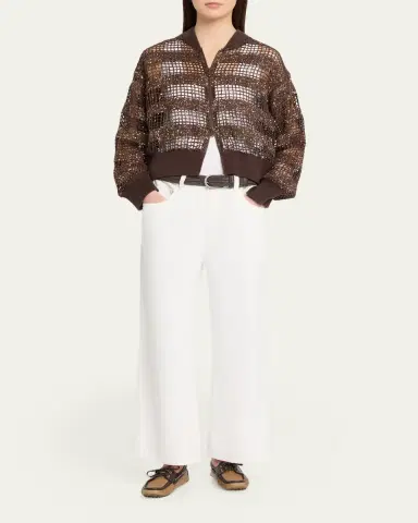 Brunello Cucinelli Sparkling Sequin Net Knit Bomber Jacket | Thumbnail 2 Brunello Cucinelli Sparkling Sequin Net Knit Bomber Jacket | Thumbnail 2
