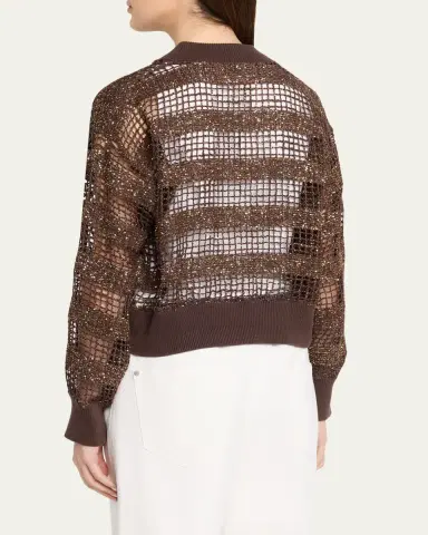 Brunello Cucinelli Sparkling Sequin Net Knit Bomber Jacket | Thumbnail 3 Brunello Cucinelli Sparkling Sequin Net Knit Bomber Jacket | Thumbnail 3