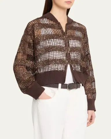 Brunello Cucinelli Sparkling Sequin Net Knit Bomber Jacket | Thumbnail 4 Brunello Cucinelli Sparkling Sequin Net Knit Bomber Jacket | Thumbnail 4