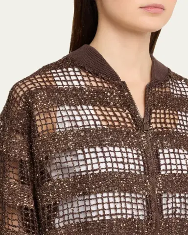 Brunello Cucinelli Sparkling Sequin Net Knit Bomber Jacket | Thumbnail 5 Brunello Cucinelli Sparkling Sequin Net Knit Bomber Jacket | Thumbnail 5