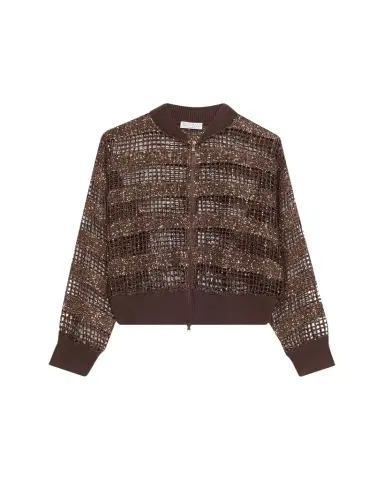 Brunello Cucinelli Sparkling Sequin Net Knit Bomber Jacket | Thumbnail 1 Brunello Cucinelli Sparkling Sequin Net Knit Bomber Jacket | Thumbnail 1
