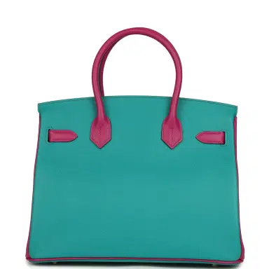 HERMÈS Hermes Special Order (HSS) Birkin 30 Bleu Paon and Rose Poupre Brushed Gold Hardware | Thumbnail 4 HERMÈS Hermes Special Order (HSS) Birkin 30 Bleu Paon and Rose Poupre Brushed Gold Hardware | Thumbnail 4