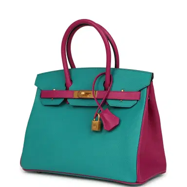 HERMÈS Hermes Special Order (HSS) Birkin 30 Bleu Paon and Rose Poupre Brushed Gold Hardware | Thumbnail 5 HERMÈS Hermes Special Order (HSS) Birkin 30 Bleu Paon and Rose Poupre Brushed Gold Hardware | Thumbnail 5