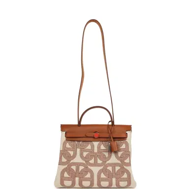 HERMÈS Hermes Special Order (HSS) Herbag Zip PM 31 "Circuit 24" Fauve and Ecru Toile H Canvas and Fauve Hunter Lacquered Palladium Hardware | Thumbnail 9 HERMÈS Hermes Special Order (HSS) Herbag Zip PM 31 "Circuit 24" Fauve and Ecru Toile H Canvas and Fauve Hunter Lacquered Palladium Hardware | Thumbnail 9