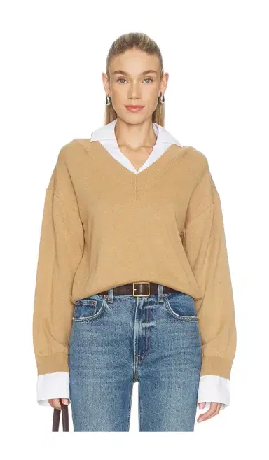 NAADAM Cotton Cashmere Mixed Media V-neck | Thumbnail 1 NAADAM Cotton Cashmere Mixed Media V-neck | Thumbnail 1