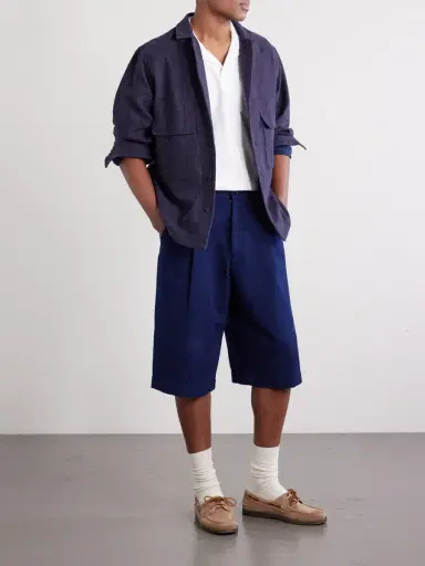 Blue Blue Japan Wide-Leg Pleated Sashiko Cotton Shorts - Men | Thumbnail 2 Blue Blue Japan Wide-Leg Pleated Sashiko Cotton Shorts - Men | Thumbnail 2