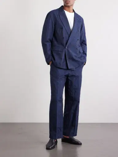 Blue Blue Japan Straight-Leg Cotton-Blend Jacquard Trousers - Men | Thumbnail 2 Blue Blue Japan Straight-Leg Cotton-Blend Jacquard Trousers - Men | Thumbnail 2