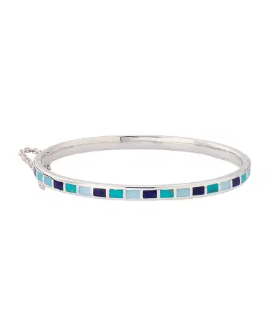 Jan Leslie Lapis, Blue MOP and Turquoise Dash Bangle Bracelet in Sterling Silver | Thumbnail 1 Jan Leslie Lapis, Blue MOP and Turquoise Dash Bangle Bracelet in Sterling Silver | Thumbnail 1