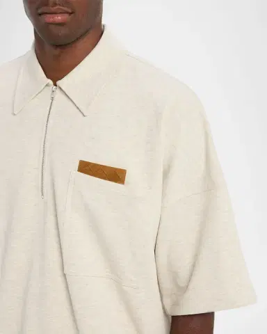 Bottega Veneta Men's Intrecciato Suede-Trim Jersey Polo Shirt | Thumbnail 5 Bottega Veneta Men's Intrecciato Suede-Trim Jersey Polo Shirt | Thumbnail 5
