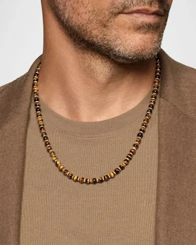 David Yurman Men 's Spiritual Beads Tiger 's Eye Necklace with 18K Rose Gold and Cognac Diamonds, 6mm, 20"L | Thumbnail 2 David Yurman Men 's Spiritual Beads Tiger 's Eye Necklace with 18K Rose Gold and Cognac Diamonds, 6mm, 20"L | Thumbnail 2