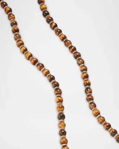 David Yurman Men 's Spiritual Beads Tiger 's Eye Necklace with 18K Rose Gold and Cognac Diamonds, 6mm, 20"L | Thumbnail 3 David Yurman Men 's Spiritual Beads Tiger 's Eye Necklace with 18K Rose Gold and Cognac Diamonds, 6mm, 20"L | Thumbnail 3