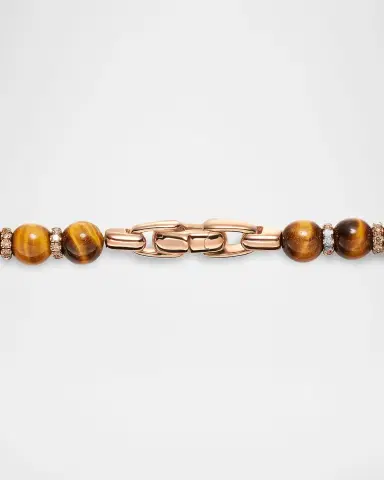 David Yurman Men 's Spiritual Beads Tiger 's Eye Necklace with 18K Rose Gold and Cognac Diamonds, 6mm, 20"L | Thumbnail 5 David Yurman Men 's Spiritual Beads Tiger 's Eye Necklace with 18K Rose Gold and Cognac Diamonds, 6mm, 20"L | Thumbnail 5