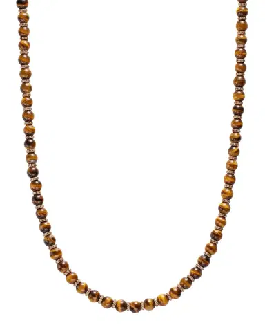 David Yurman Men 's Spiritual Beads Tiger 's Eye Necklace with 18K Rose Gold and Cognac Diamonds, 6mm, 20"L | Thumbnail 1 David Yurman Men 's Spiritual Beads Tiger 's Eye Necklace with 18K Rose Gold and Cognac Diamonds, 6mm, 20"L | Thumbnail 1