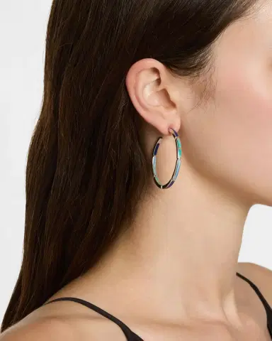 Jan Leslie Lapis, Blue MOP and Turquoise Hoop Earrings in Sterling Silver | Thumbnail 2 Jan Leslie Lapis, Blue MOP and Turquoise Hoop Earrings in Sterling Silver | Thumbnail 2