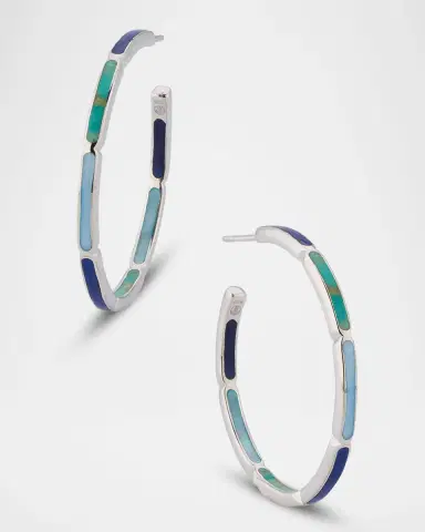 Jan Leslie Lapis, Blue MOP and Turquoise Hoop Earrings in Sterling Silver | Thumbnail 3 Jan Leslie Lapis, Blue MOP and Turquoise Hoop Earrings in Sterling Silver | Thumbnail 3