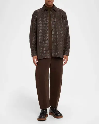 Bottega Veneta Men's Mix Leather and Suede Intreccio Overshirt | Thumbnail 2 Bottega Veneta Men's Mix Leather and Suede Intreccio Overshirt | Thumbnail 2