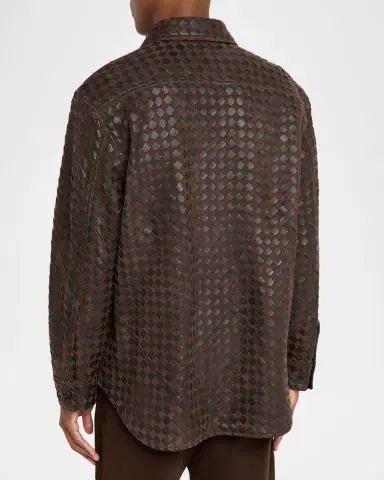 Bottega Veneta Men's Mix Leather and Suede Intreccio Overshirt | Thumbnail 3 Bottega Veneta Men's Mix Leather and Suede Intreccio Overshirt | Thumbnail 3