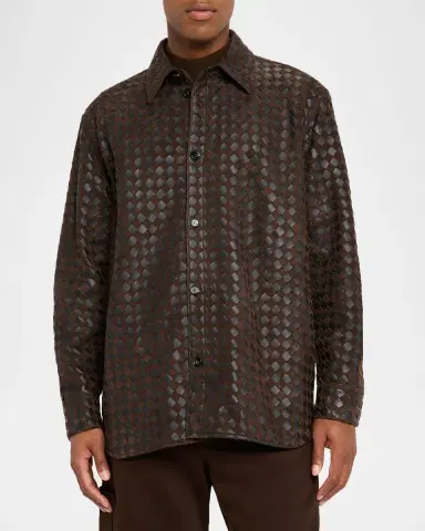 Bottega Veneta Men's Mix Leather and Suede Intreccio Overshirt | Thumbnail 4 Bottega Veneta Men's Mix Leather and Suede Intreccio Overshirt | Thumbnail 4
