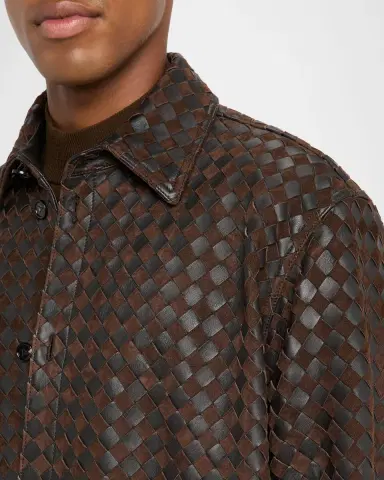 Bottega Veneta Men's Mix Leather and Suede Intreccio Overshirt | Thumbnail 5 Bottega Veneta Men's Mix Leather and Suede Intreccio Overshirt | Thumbnail 5