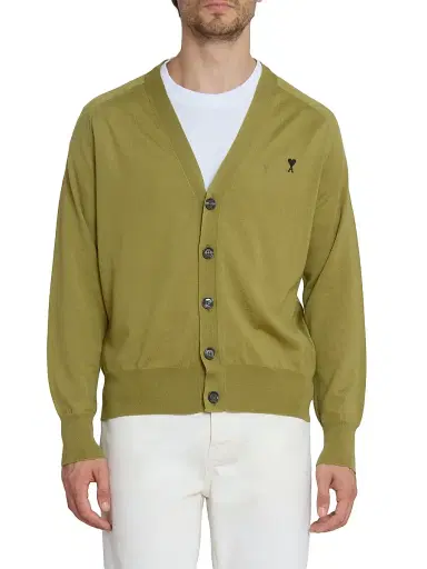 AMI PARIS Men's Embroidered Logo Wool Cardigan - Matcha Noir | Thumbnail 3 AMI PARIS Men's Embroidered Logo Wool Cardigan - Matcha Noir | Thumbnail 3