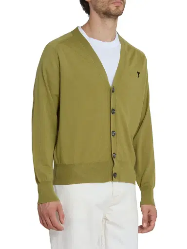 AMI PARIS Men's Embroidered Logo Wool Cardigan - Matcha Noir | Thumbnail 4 AMI PARIS Men's Embroidered Logo Wool Cardigan - Matcha Noir | Thumbnail 4