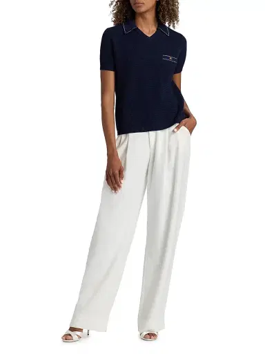 Versace Women's Cotton Knit Polo Top - Navy - Size 10 | Thumbnail 2 Versace Women's Cotton Knit Polo Top - Navy - Size 10 | Thumbnail 2