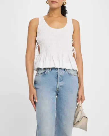Ganni Smocked Side-Tie Poplin Top | Thumbnail 4 Ganni Smocked Side-Tie Poplin Top | Thumbnail 4