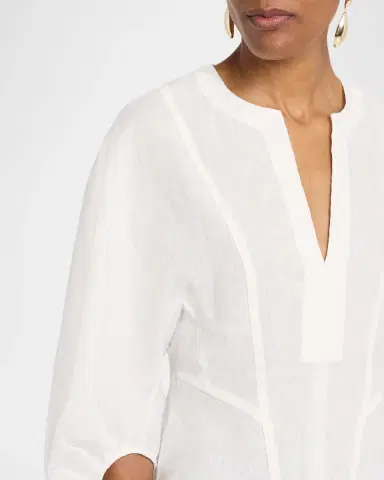 Reiss Remi Cropped Blouson-Sleeve Linen Blouse | Thumbnail 4 Reiss Remi Cropped Blouson-Sleeve Linen Blouse | Thumbnail 4
