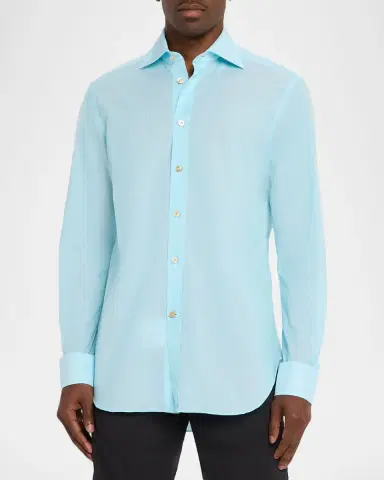 Kiton Men's Solid Cotton Classic-Fit Sport Shirt | Thumbnail 4 Kiton Men's Solid Cotton Classic-Fit Sport Shirt | Thumbnail 4
