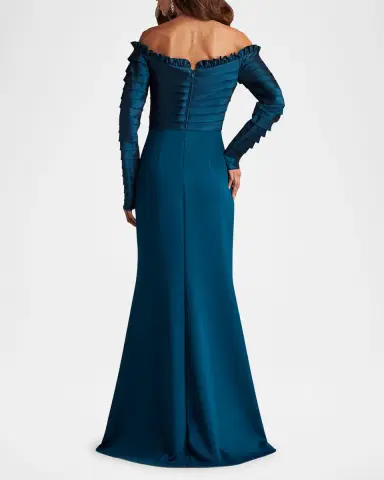 Tadashi Shoji Off-Shoulder Pleated Taffeta and Crepe Gown | Thumbnail 2 Tadashi Shoji Off-Shoulder Pleated Taffeta and Crepe Gown | Thumbnail 2