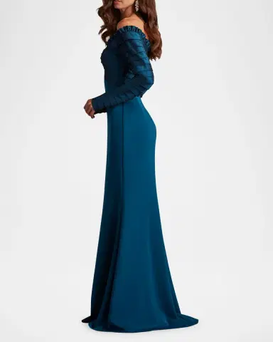 Tadashi Shoji Off-Shoulder Pleated Taffeta and Crepe Gown | Thumbnail 3 Tadashi Shoji Off-Shoulder Pleated Taffeta and Crepe Gown | Thumbnail 3