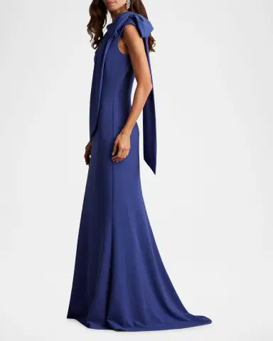 Tadashi Shoji Cassia Colorblock Bow-Shoulder Crepe Gown | Thumbnail 3 Tadashi Shoji Cassia Colorblock Bow-Shoulder Crepe Gown | Thumbnail 3
