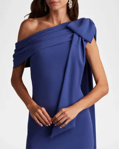 Tadashi Shoji Cassia Colorblock Bow-Shoulder Crepe Gown | Thumbnail 4 Tadashi Shoji Cassia Colorblock Bow-Shoulder Crepe Gown | Thumbnail 4