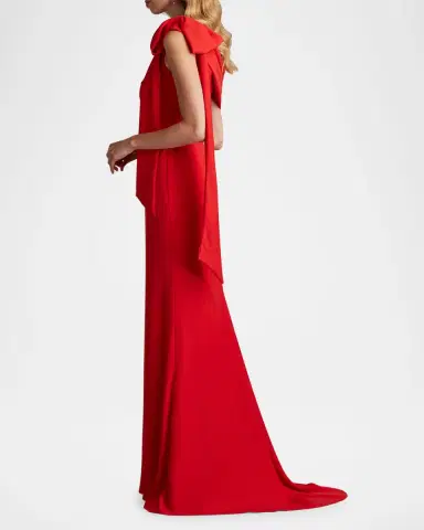 Tadashi Shoji Cassia Colorblock Bow-Shoulder Crepe Gown | Thumbnail 7 Tadashi Shoji Cassia Colorblock Bow-Shoulder Crepe Gown | Thumbnail 7