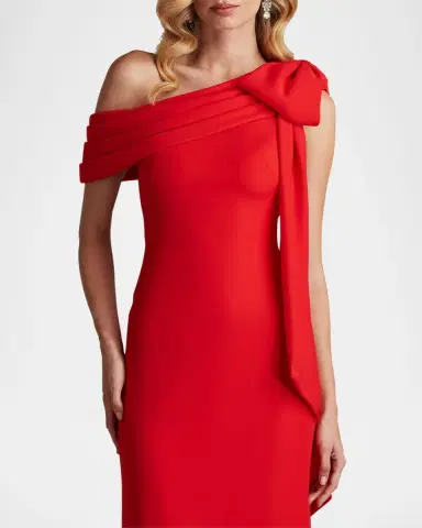 Tadashi Shoji Cassia Colorblock Bow-Shoulder Crepe Gown | Thumbnail 8 Tadashi Shoji Cassia Colorblock Bow-Shoulder Crepe Gown | Thumbnail 8