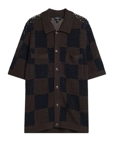 Reiss Men's Alfred Checkered Crochet Short-Sleeve Shirt | Thumbnail 1 Reiss Men's Alfred Checkered Crochet Short-Sleeve Shirt | Thumbnail 1
