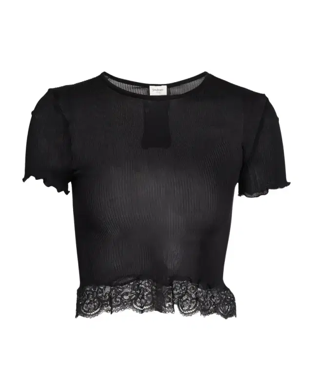 Lace-Trim Short-Sleeve Crop T-Shirt Lace-Trim Short-Sleeve Crop T-Shirt