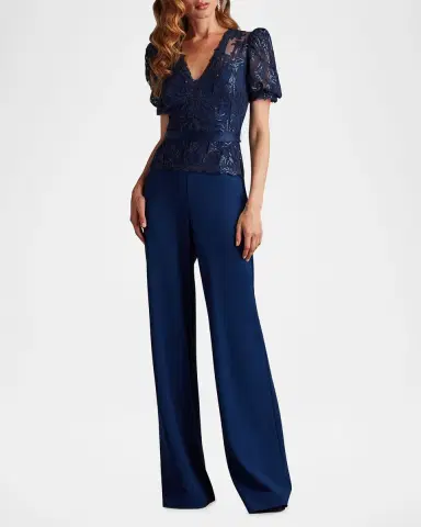 Tadashi Shoji Sequined Lace Crepe V-Neck Jumpsuit | Thumbnail 2 Tadashi Shoji Sequined Lace Crepe V-Neck Jumpsuit | Thumbnail 2