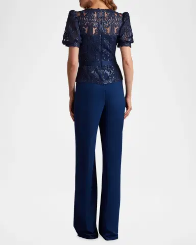 Tadashi Shoji Sequined Lace Crepe V-Neck Jumpsuit | Thumbnail 3 Tadashi Shoji Sequined Lace Crepe V-Neck Jumpsuit | Thumbnail 3