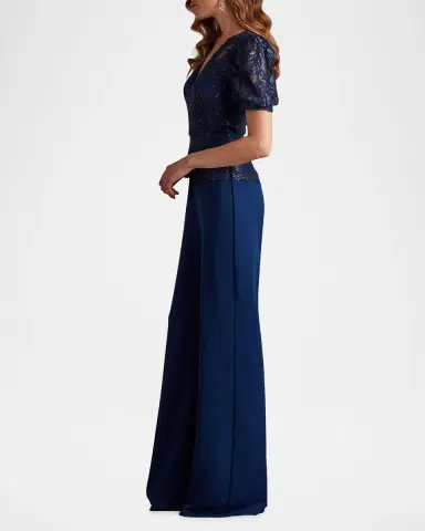 Tadashi Shoji Sequined Lace Crepe V-Neck Jumpsuit | Thumbnail 4 Tadashi Shoji Sequined Lace Crepe V-Neck Jumpsuit | Thumbnail 4