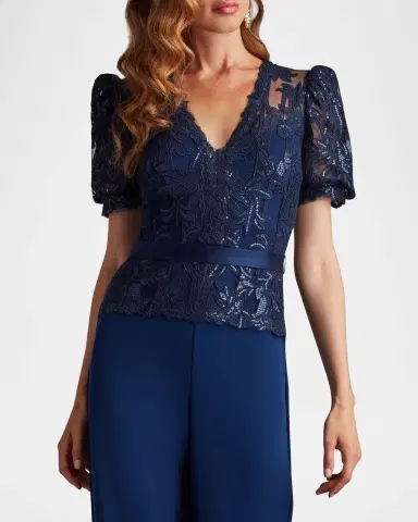 Tadashi Shoji Sequined Lace Crepe V-Neck Jumpsuit | Thumbnail 5 Tadashi Shoji Sequined Lace Crepe V-Neck Jumpsuit | Thumbnail 5